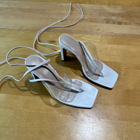 Zara Shoes - Zara White Heeled Leather Lace-Up Sandals Size 6.5